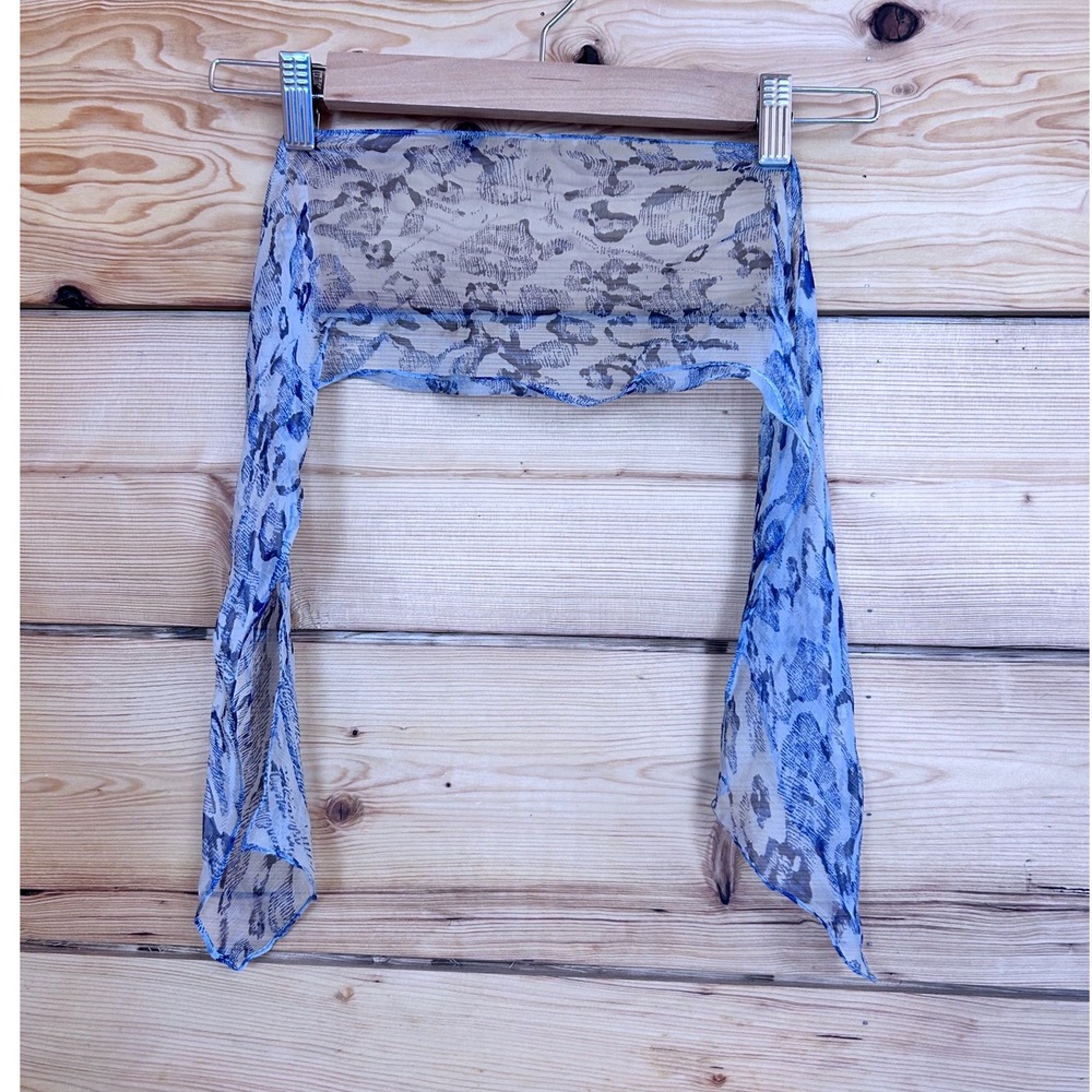 Skinny Scarf Blue/Grey Vintage Sheer Animal Leopard Print Sheer Head Scarf Short